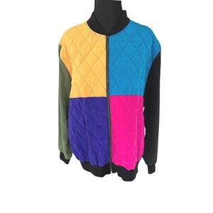 Retro‎ Color Block Quilted Bomber Jacket Size M